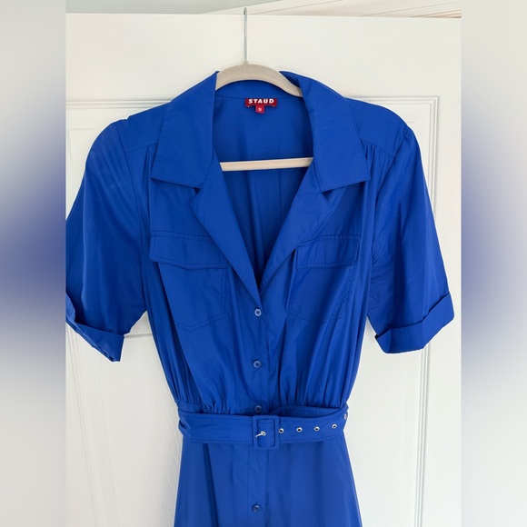 Staud Blue Buttoned Maxi Dress with Notched Collar - Picture 3 of 5